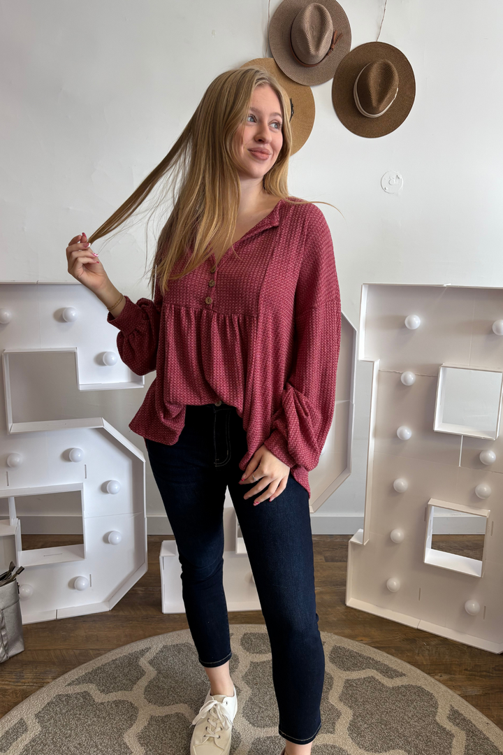 Hold Onto You Babydoll Top - Burgundy