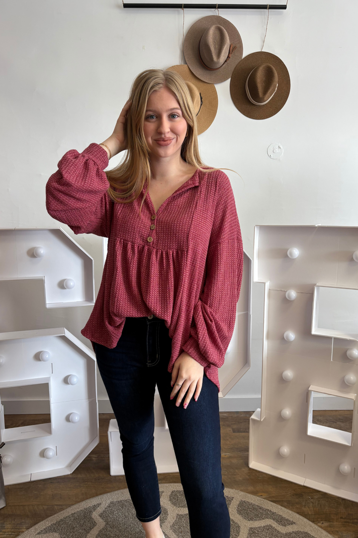 Hold Onto You Babydoll Top - Burgundy