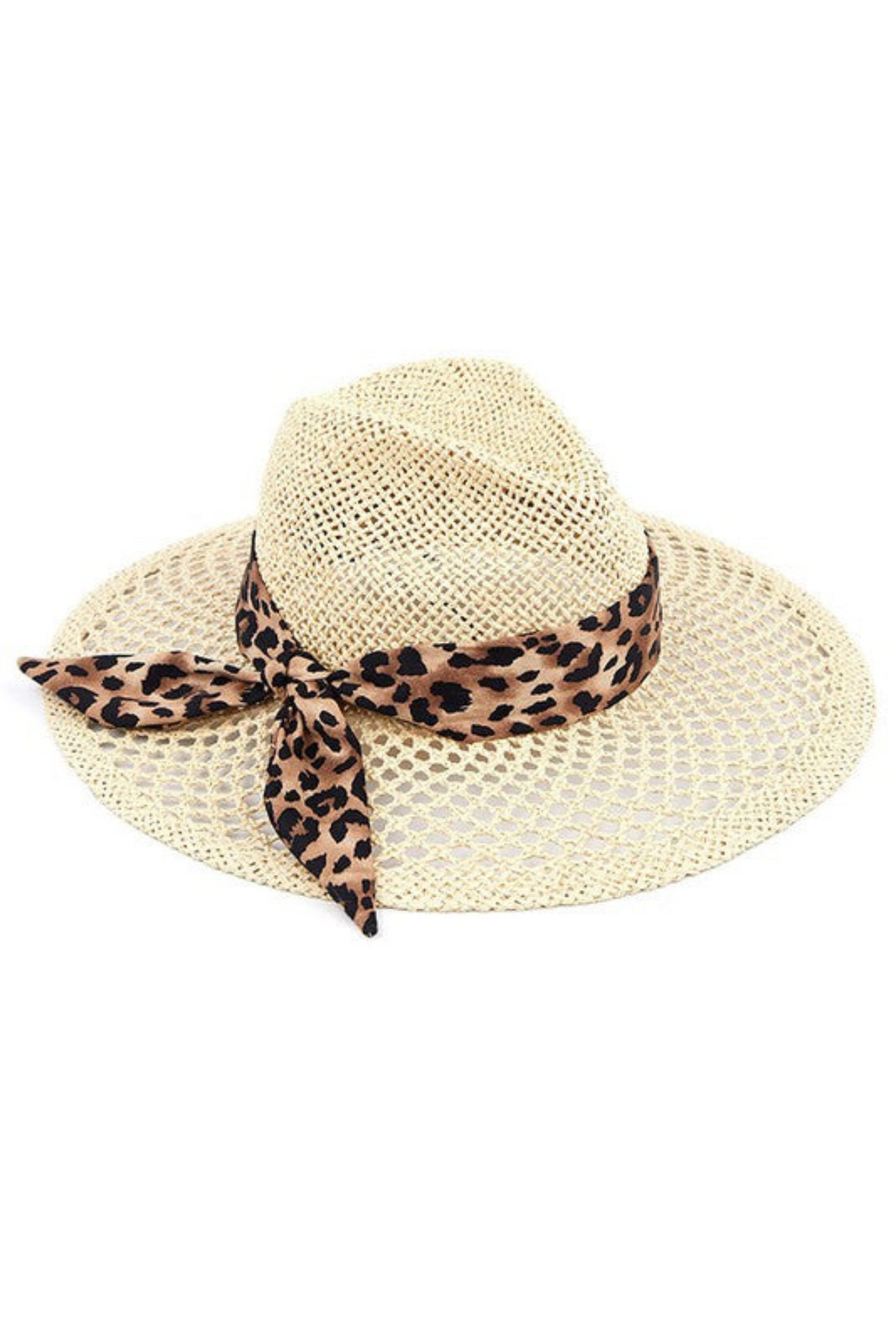 C.C. Honeycomb Panama Hat w/ Leopard Band