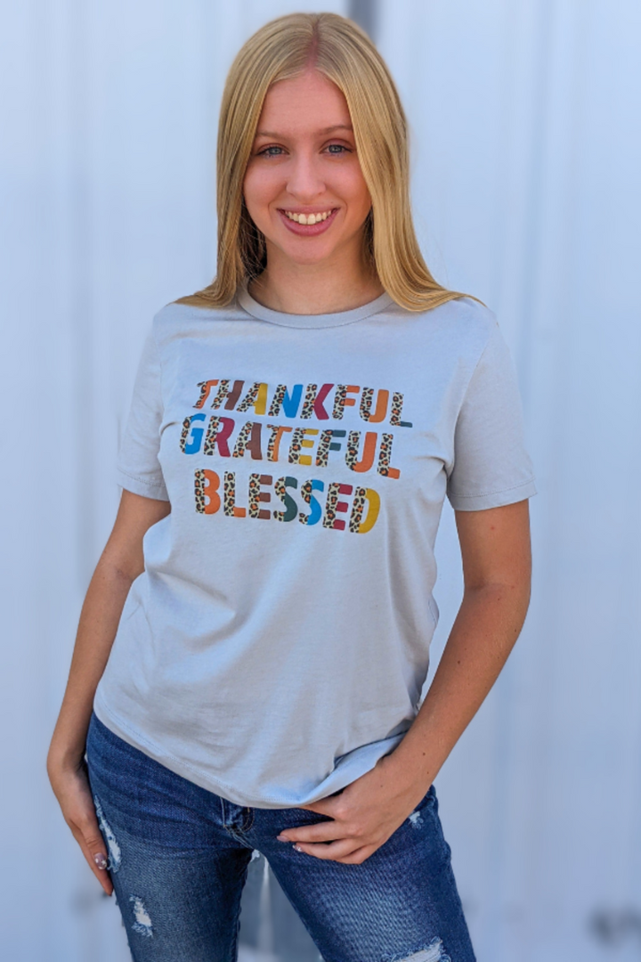 Thankful Grateful Blessed Graphic Tee - Grey