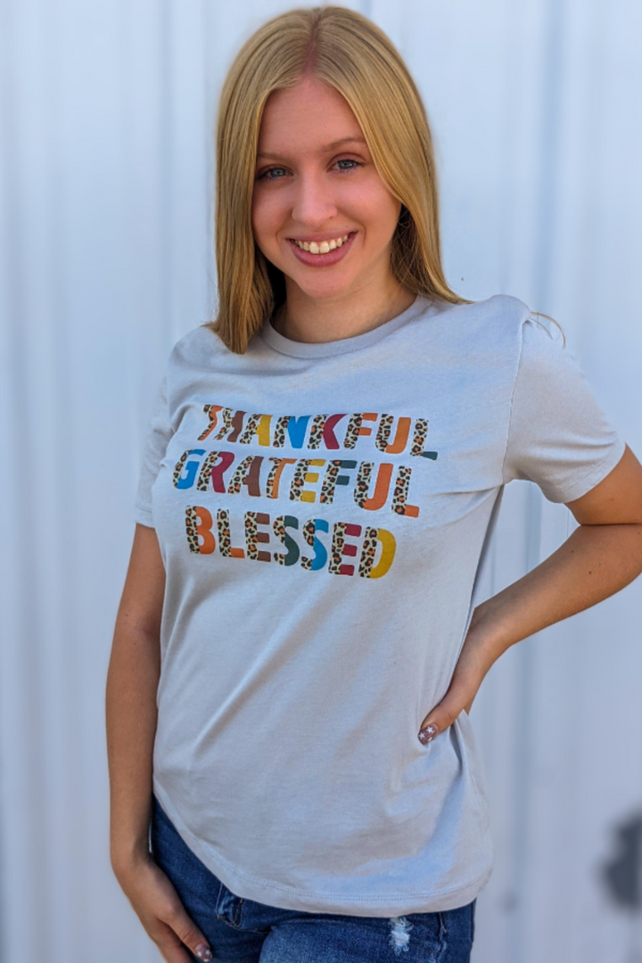 Thankful Grateful Blessed Graphic Tee - Grey