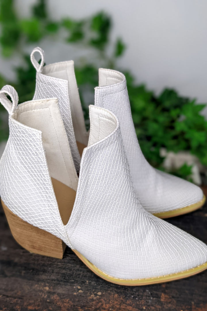 Lola Snake Skin White Booties