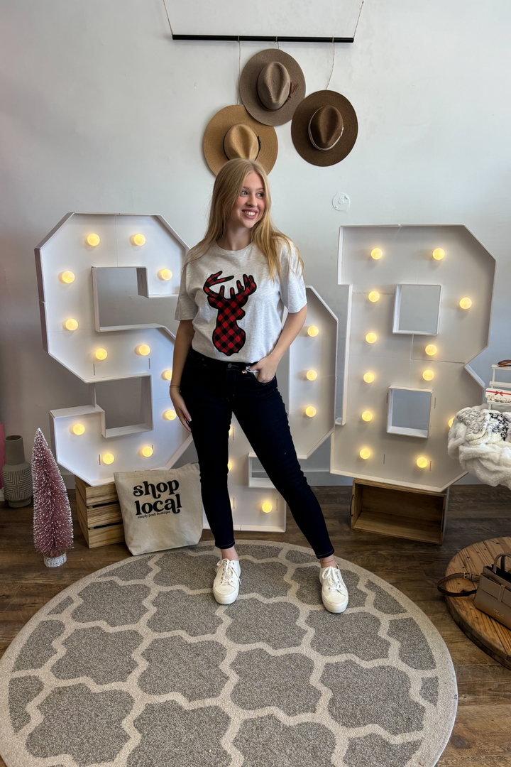 Plaid Deer Silhouette Graphic Tee