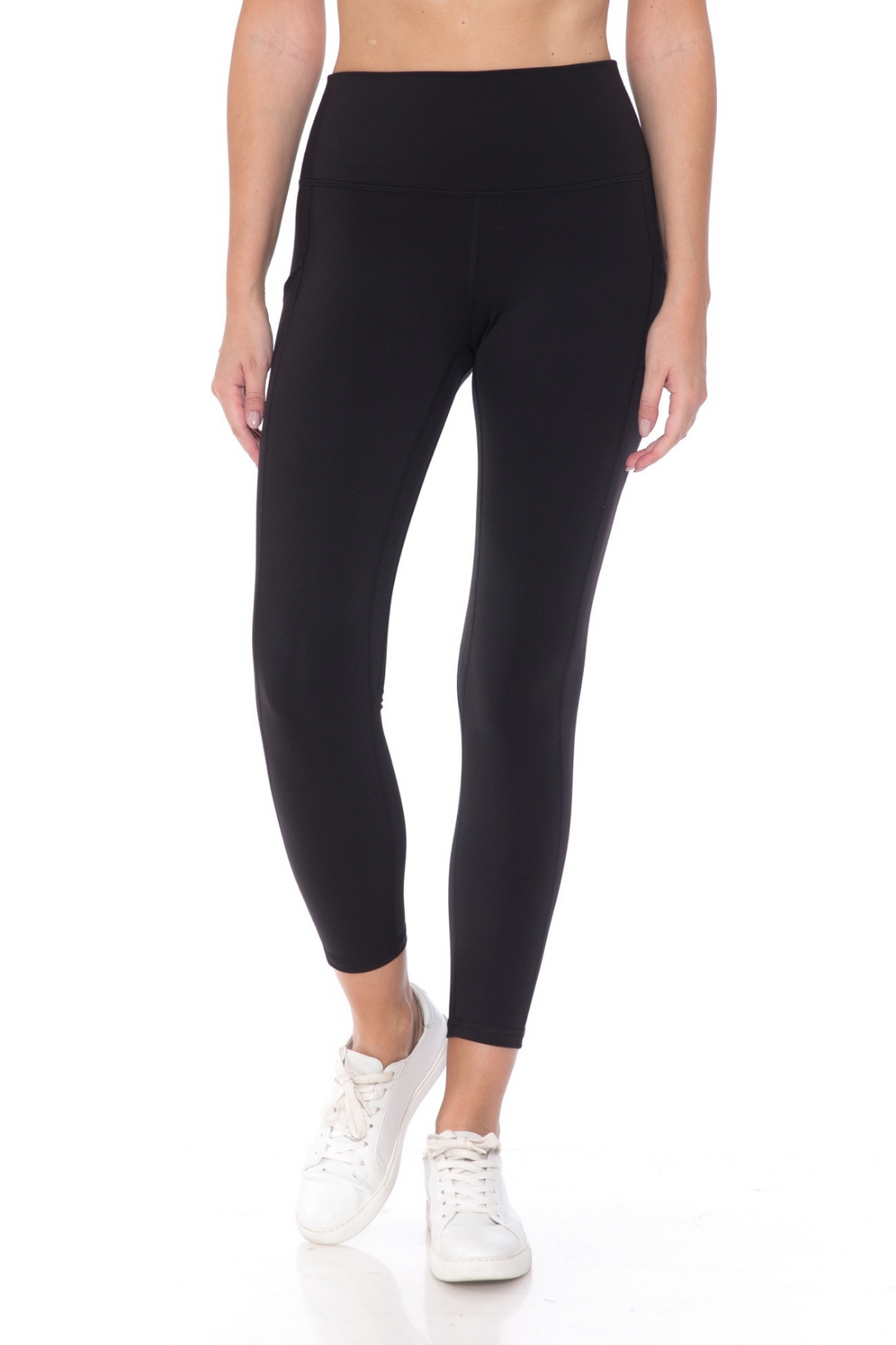 Full length buttery soft leggings with side pocket for phone and inside waist band pocket with 5" waist band. 25" inseam