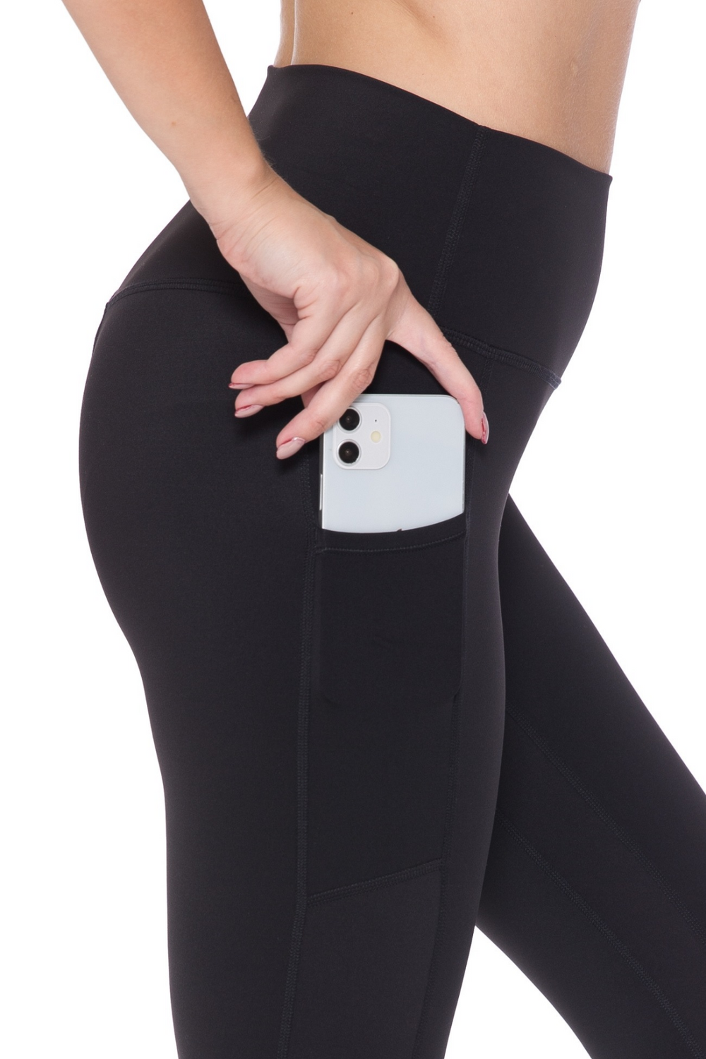 Full length buttery soft leggings with side pocket for phone and inside waist band pocket with 5" waist band.