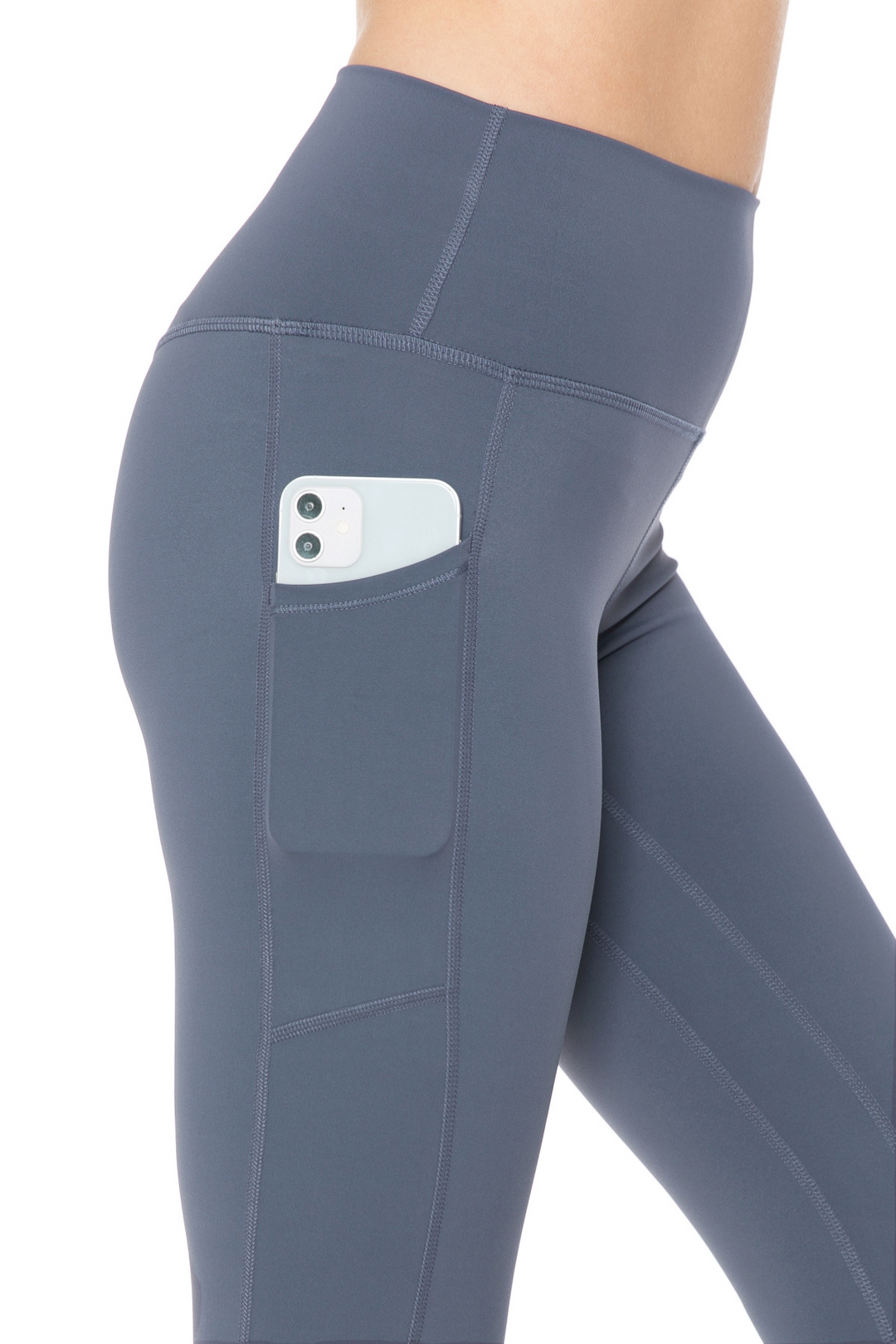 Full length buttery soft leggings with side pocket for phone and inside waist band pocket with 5" waist band. 25" inseam 