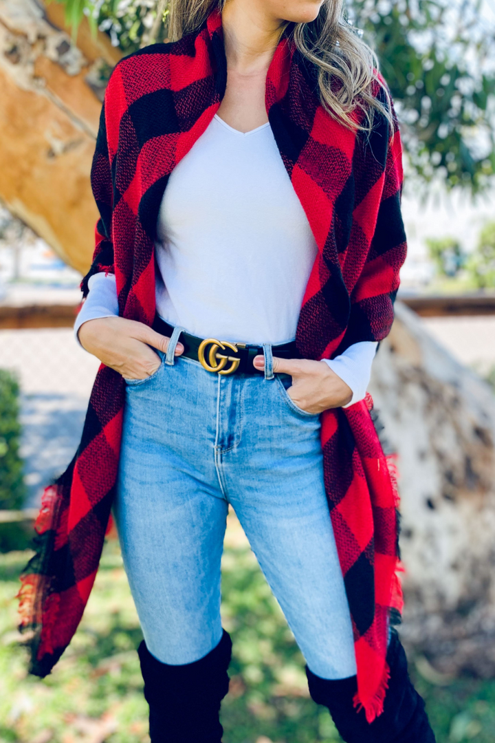 Buffalo Print Blanket Scarf - Red