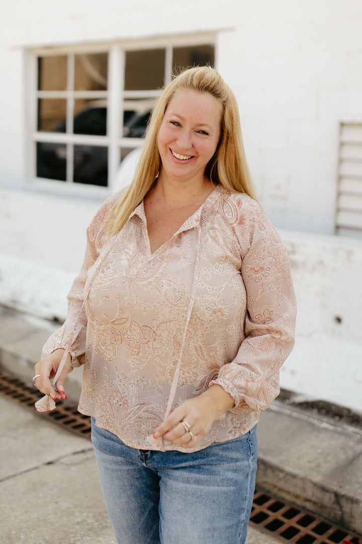 Smocked Neck Peasant Blouse