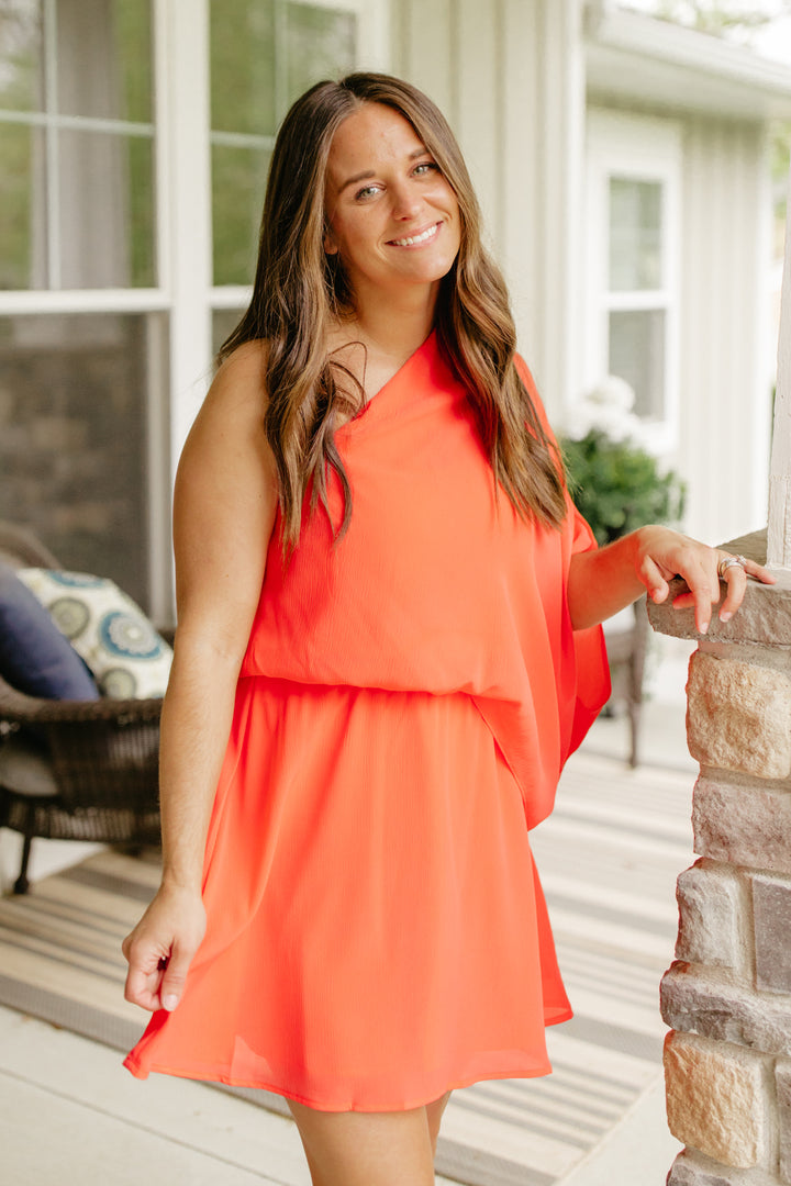 Coral One Shoulder Dress