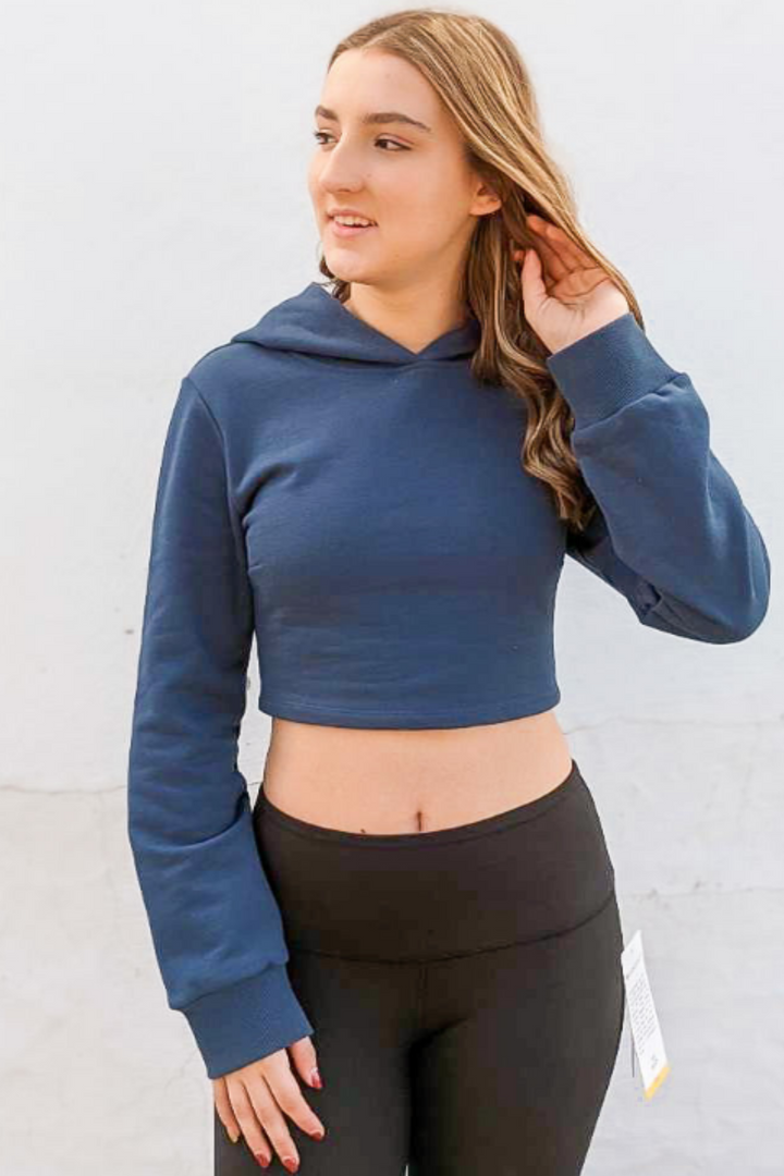 Lace Up Back Crop Hoodie Sweater