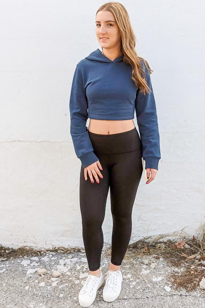 Lace Up Back Crop Hoodie Sweater