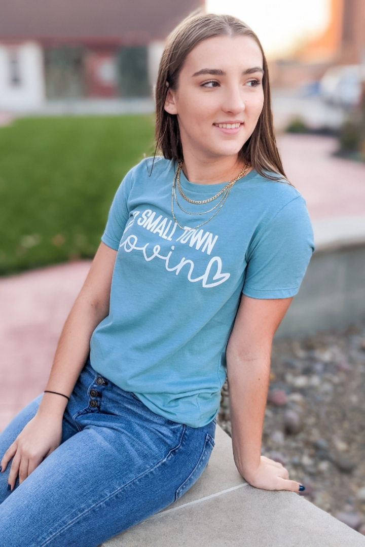 Small Town Lovin Graphic Tee - Heather Blue