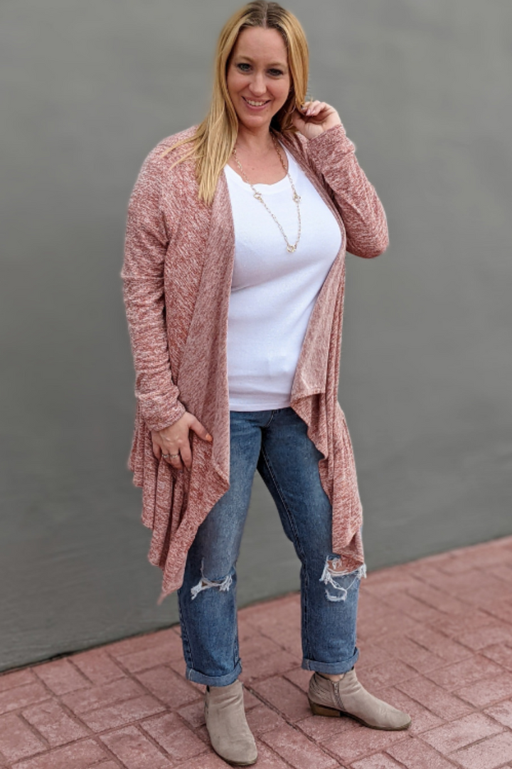 Draped Open Front Cardigan - Rust