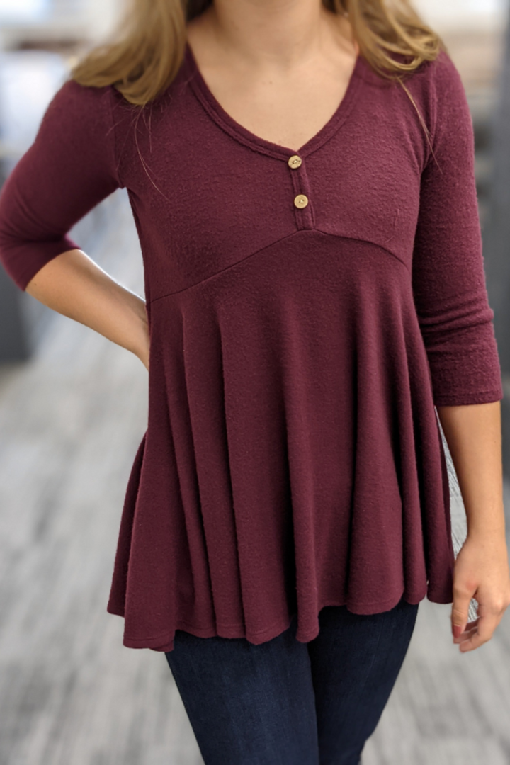 Mid Sleeve High Waist Top-Wine