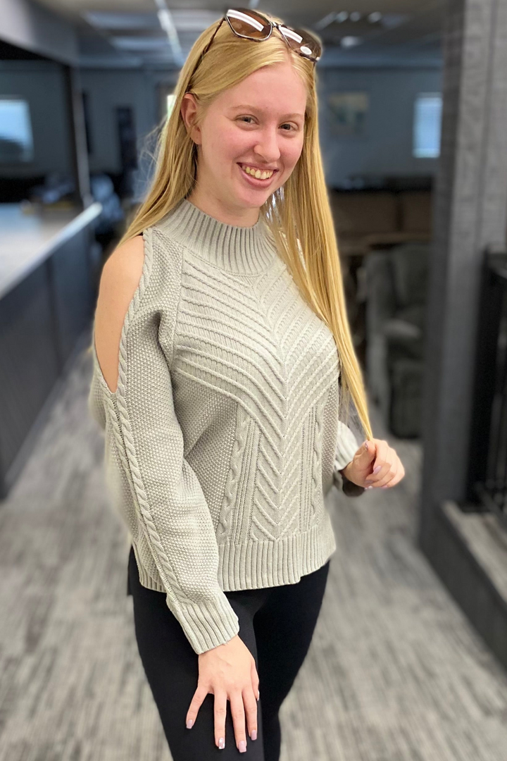 Cold Shoulder Knit Sweater - Grey