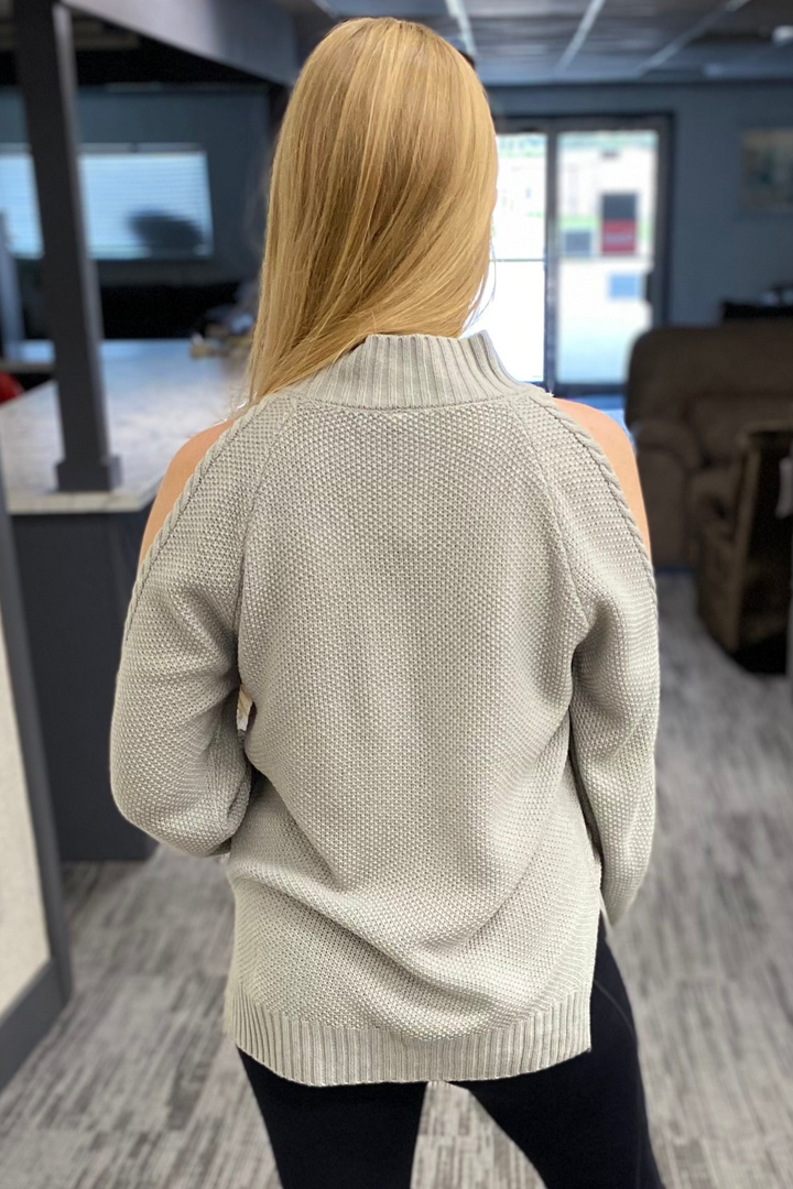 Cold Shoulder Knit Sweater - Grey